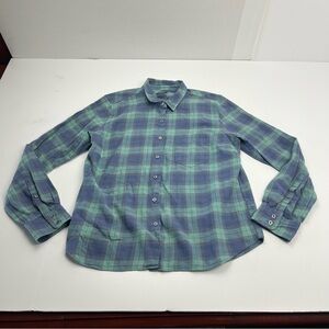 UnTuckIt Teal‎ Green Blue Plaid Long Sleeve Button Front Shirt Womens Size 10